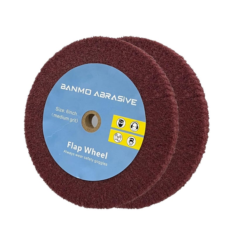 Banmo Abrasive عجلة تلميع طاحونة سطحية 6 بوصة، 320 حبيبة، نسيج محكم، عجلة تلميع قوية، رائعة لتجديد نوادي الجولف المعدنية والنحاسية، الحجم المثالي بسمك 0.5 بوصة لعمود 0.5 بوصة باللون الأحمر - Image 1